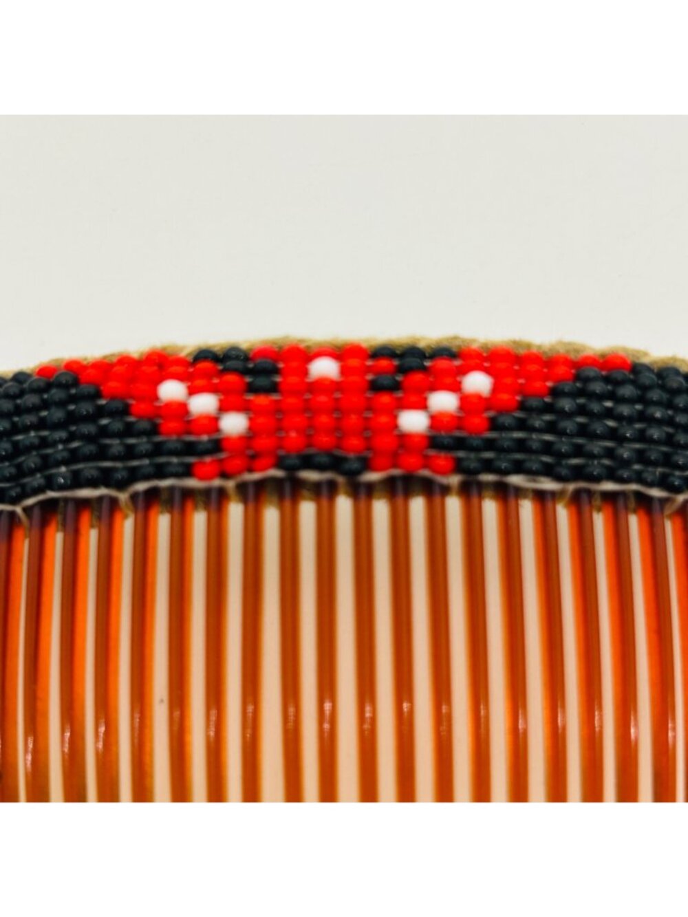 Handmade Southwestern Beaded Hair Comb Seed Bead Loomed Black Red White Vintage - Picture 3 of 13